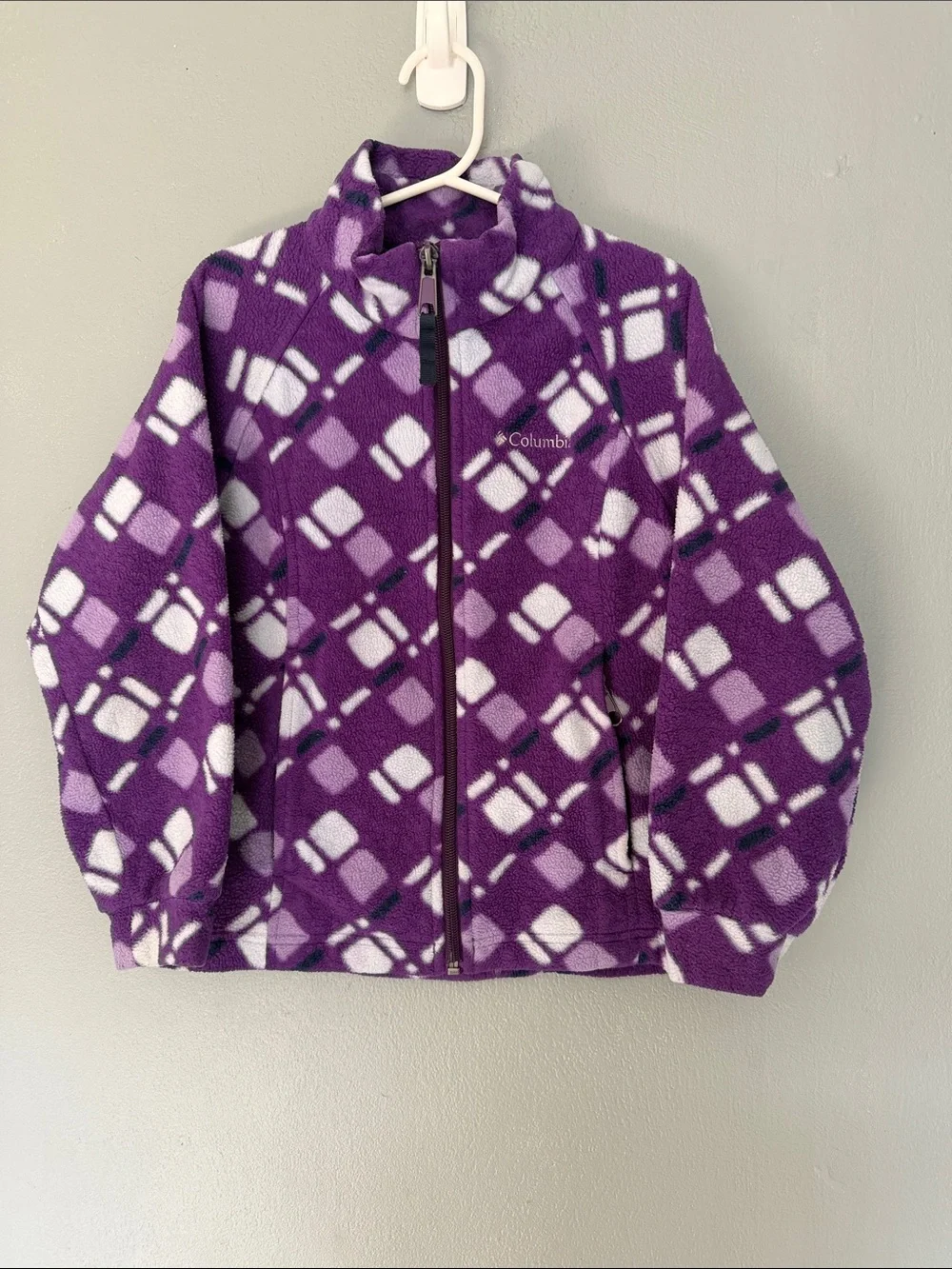 Columbia Girls Geometric Purple Patterned Full Zip Fleece Jacket Size 6